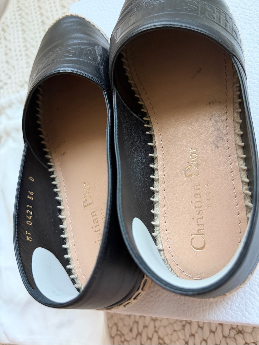 Dior Black Leather Espadrille Loafers with Natural Jute Trim - Picture 4 of 9